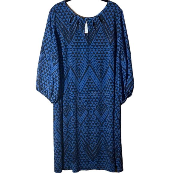 Danny & Nicole Geometric Print Midi Dress Neckline Cutout 3/4 Sleeve Size 3X EUC - Picture 1 of 12